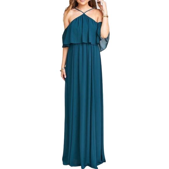 Show Me Your MuMu Rebecca Ruffle Dress Medium Deep Jade NWOT - Picture 1 of 13